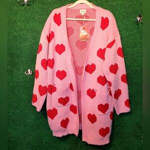 1019 NWT Bibi Pink Cardigan with Red Hearts